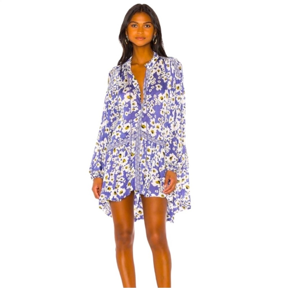 Free People Love Letter floral tunic blue